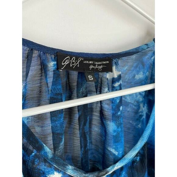 ABS Allen Schwartz Blue Print Sheer Wrap Blouse S - Picture 2 of 7